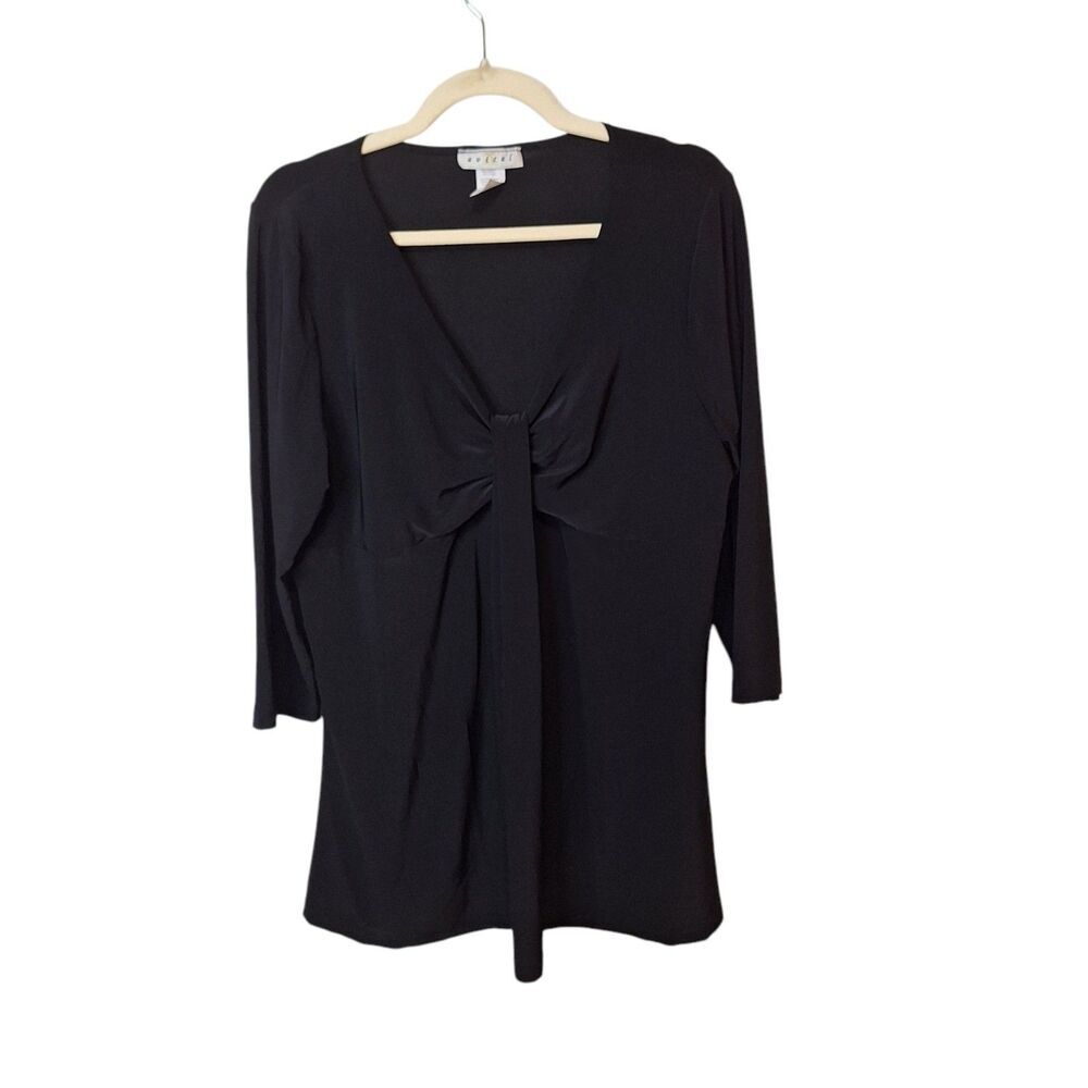 Avital‎ Womens Size 3XL Black Pullover Top V Neck Fold Over Tie Front 3/4 Sleeve
